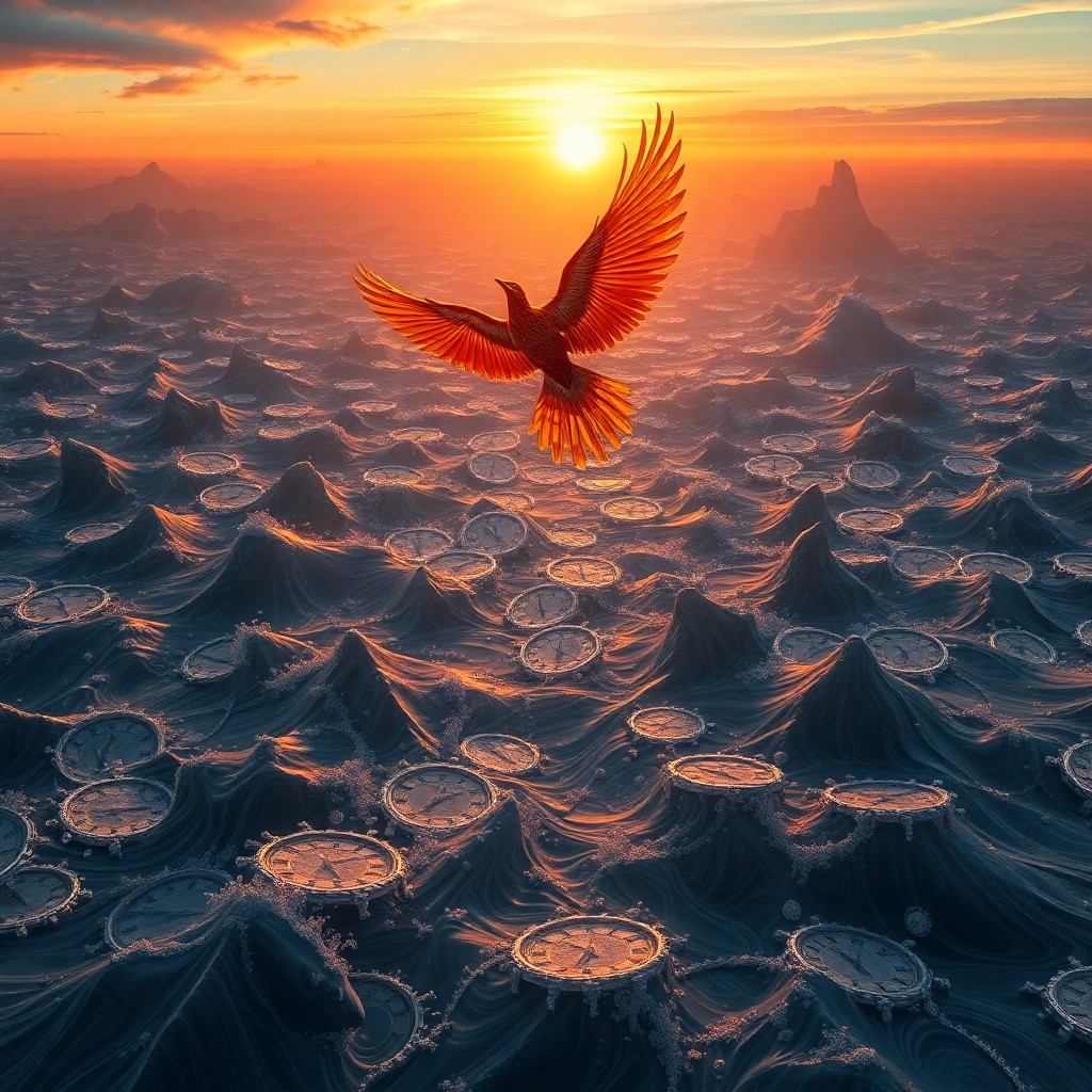 AI generated art for prompt: A captivating digital artwork captures a surreal landscape where an awe-inspiring phoenix soars upwa