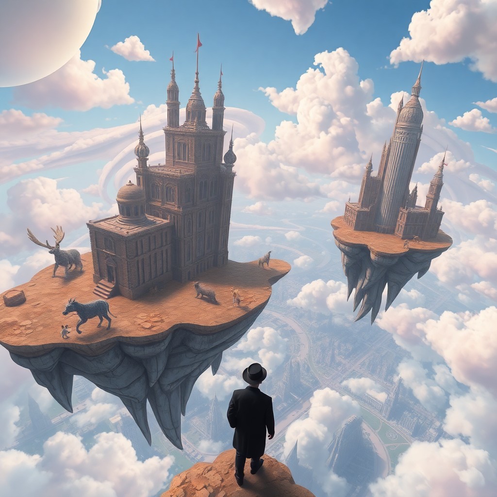 AI generated art for prompt: A whimsical dream landscape is depicted from an overhead perspective in a surreal digital artwork, r