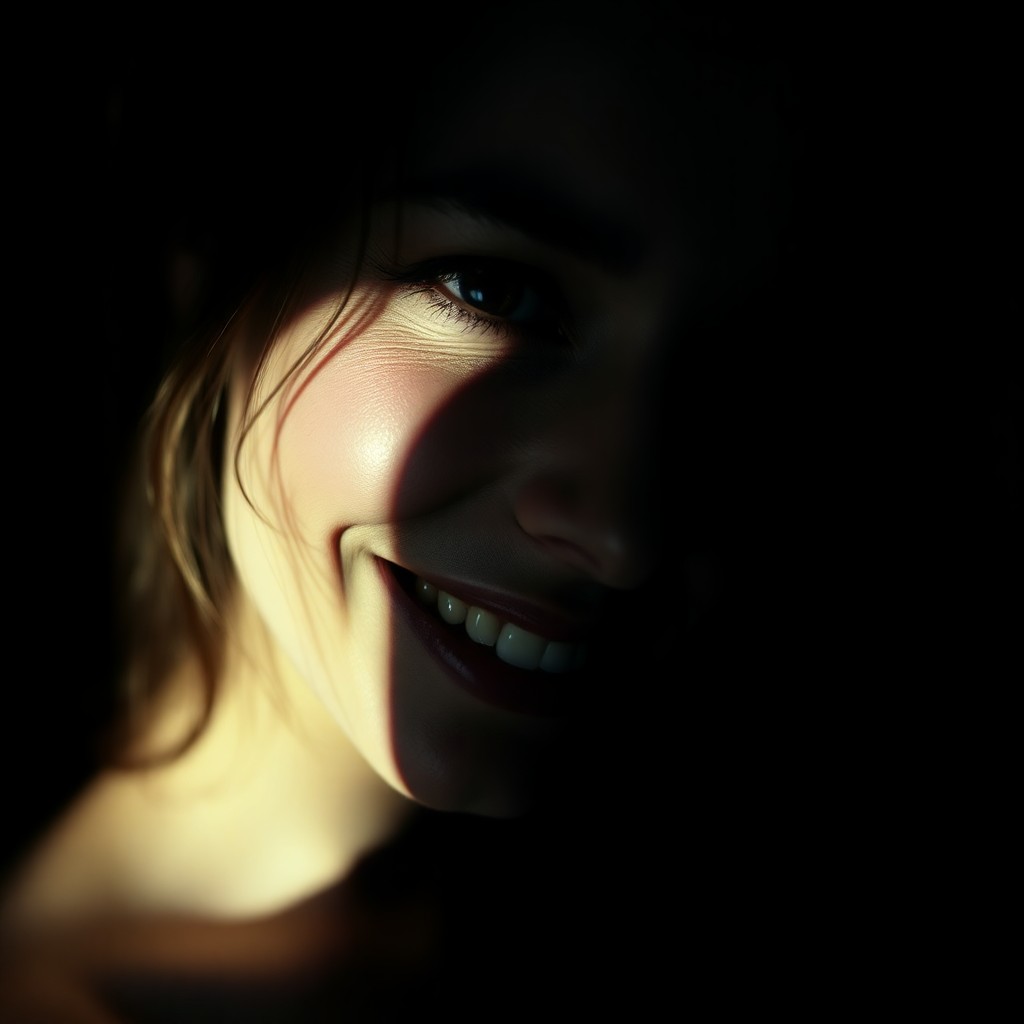 AI generated art for prompt: A captivating portrait in the chiaroscuro style, showcasing an enigmatic woman with her face partial