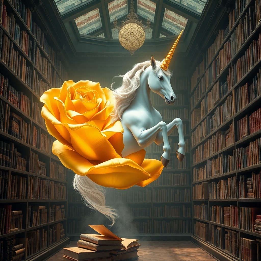 AI generated art for prompt: Craft an enchanting image in the surrealistic style, featuring a majestic unicorn gracefully emergin