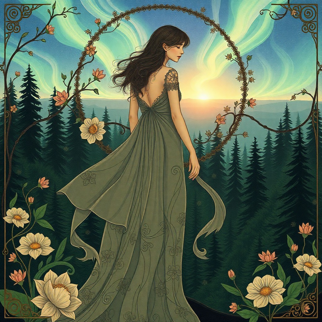 AI generated art for prompt: Create an enchanting Art Nouveau-inspired illustration that embodies the delicate beauty of this art