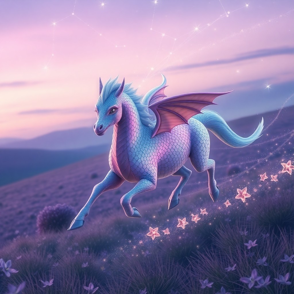 AI generated art for prompt: An enchanting digital art piece depicts a majestic mythical creature with iridescent scales graceful