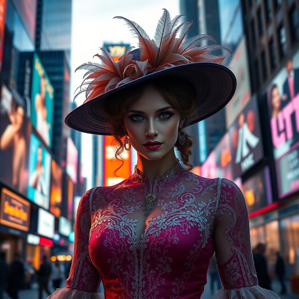 AI generated art for prompt: A mesmerizing hyper-realistic digital artwork portrays an enigmatic woman in an exquisite Victorian 