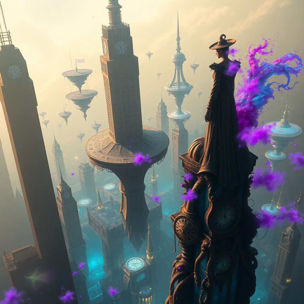 AI generated art for prompt: A captivating digital artwork depicting an enigmatic dreamscape featuring towering skyscrapers adorn