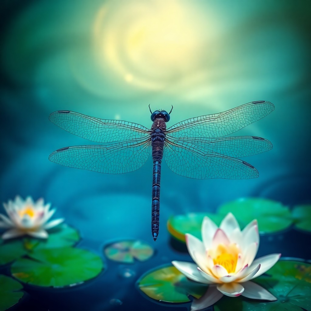 AI generated art for prompt: Create an intricate digital art portrait of an enigmatic dragonfly, capturing its ethereal essence w