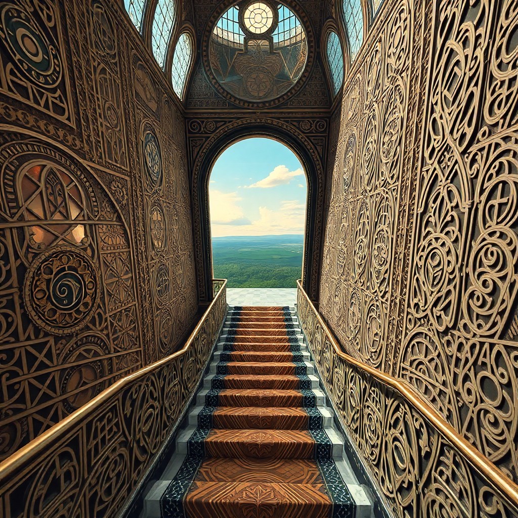 AI generated art for prompt: Craft an enchanting image that seamlessly blends the intricate architecture and surreal perspective 