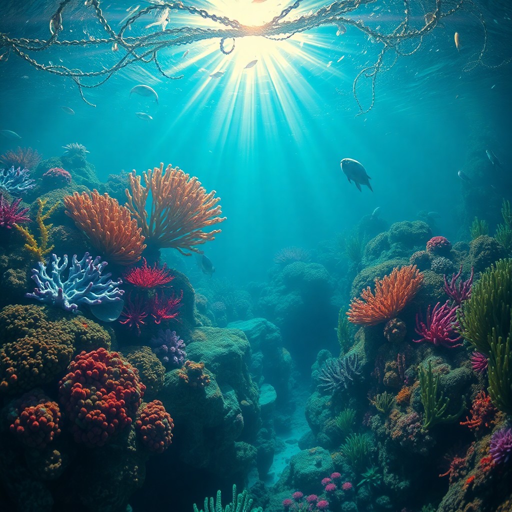 AI generated art for prompt: Imagine an enigmatic underwater world reminiscent of surreal dreamscapes, as if observed through the