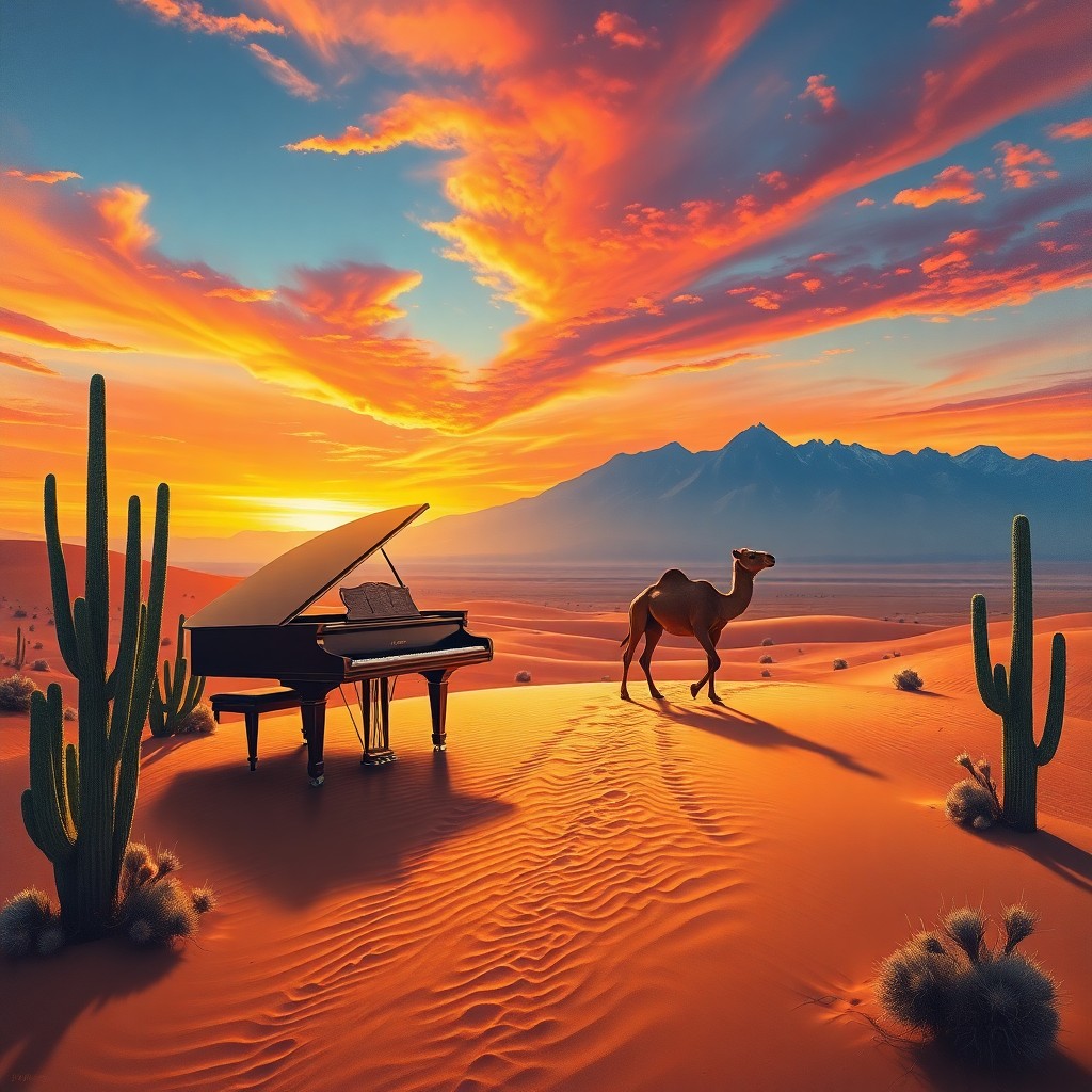 AI generated art for prompt: Craft an image that embodies surreal oil painting aesthetics, depicting a vast desert landscape exte