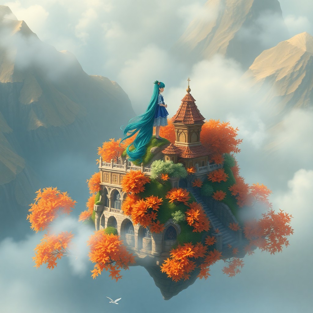 AI generated art for prompt: Craft an enchanting digital artwork reminiscent of Hayao Miyazaki's whimsical worlds, depicting a yo