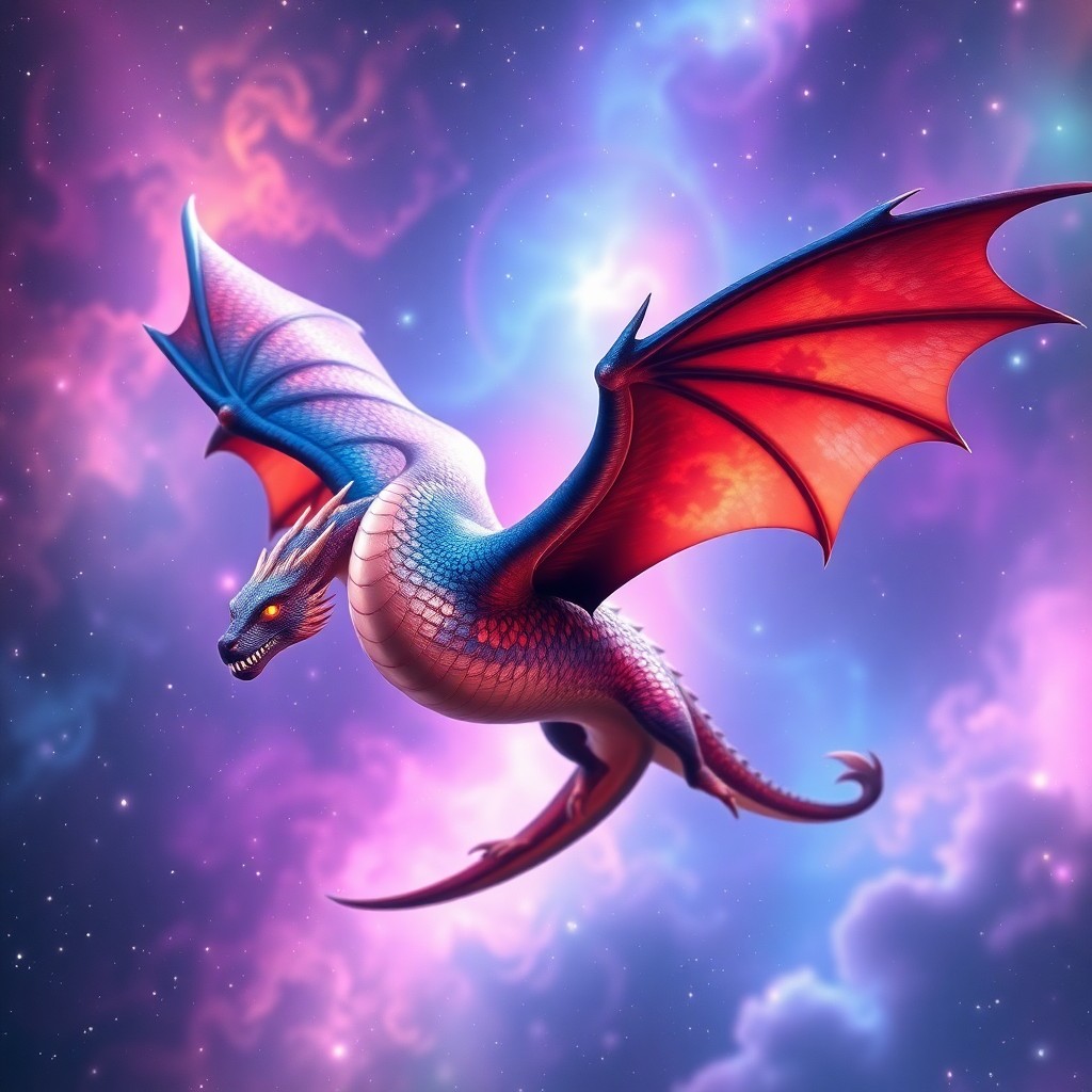 AI generated art for prompt: Craft an awe-inspiring digital art piece depicting a celestial dragon soaring through a nebula, its 