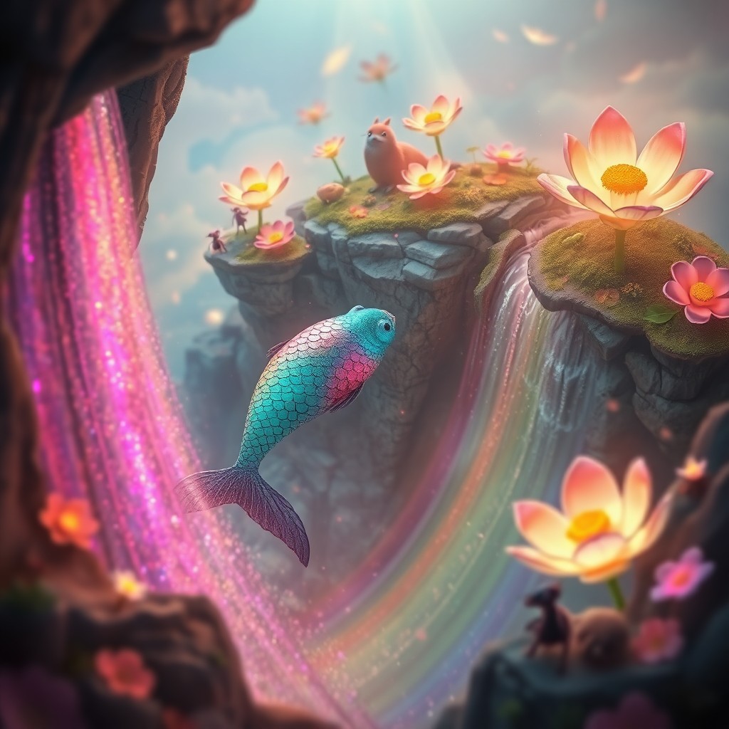 AI generated art for prompt: Imagine a surreal scene where a mesmerizing mermaid adorned with shimmering scales in an array of vi