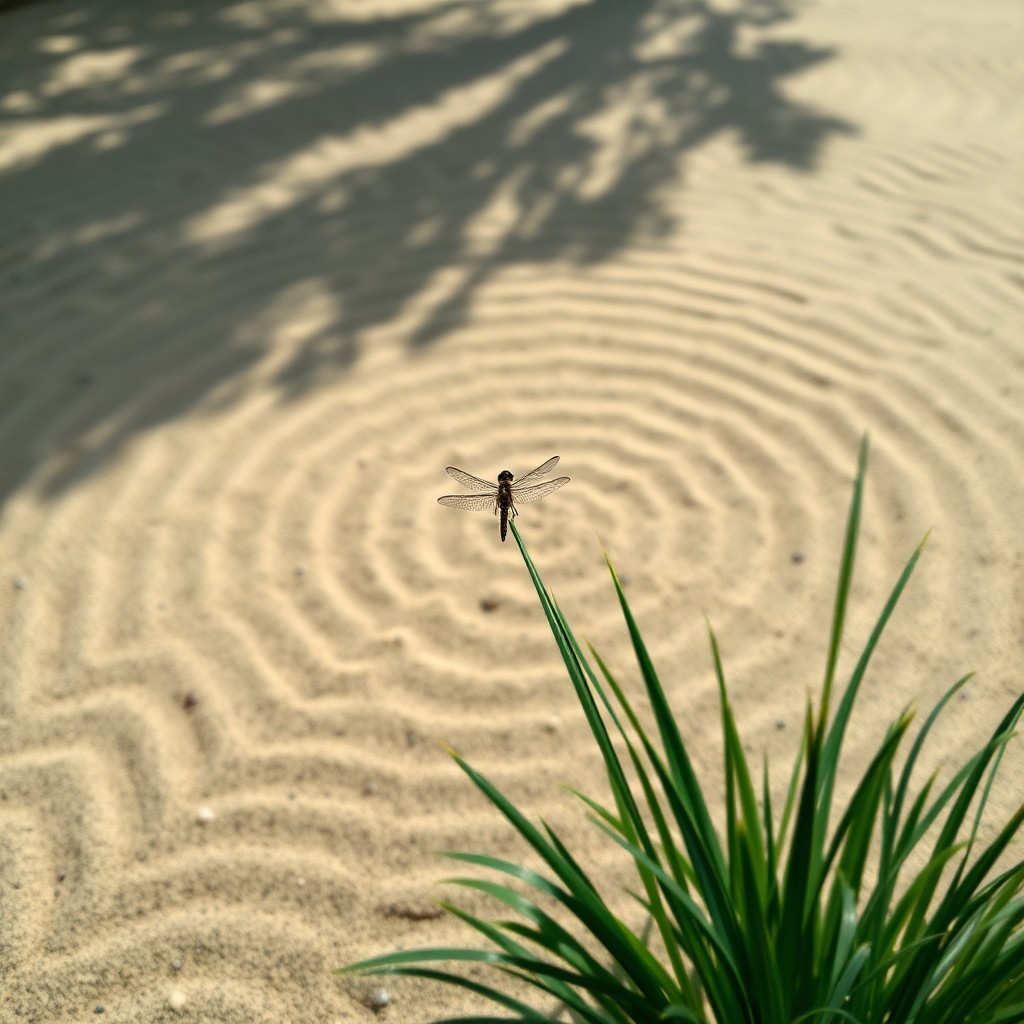 AI generated art for prompt: Envision a tranquil Zen garden, reminiscent of traditional Japanese woodblock print techniques, as s