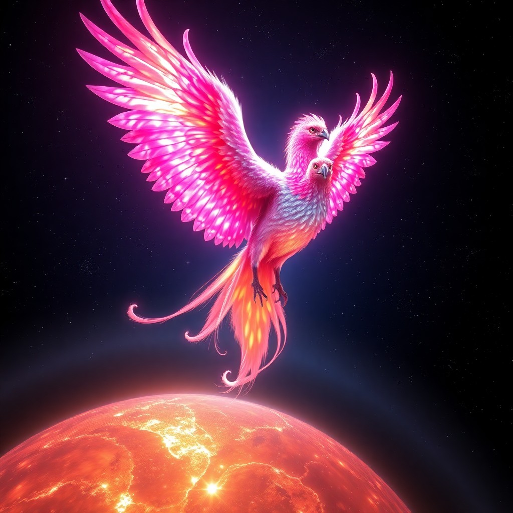 AI generated art for prompt: Craft an enchanting digital artwork depicting a celestial phoenix emerging from a luminous cosmic sp