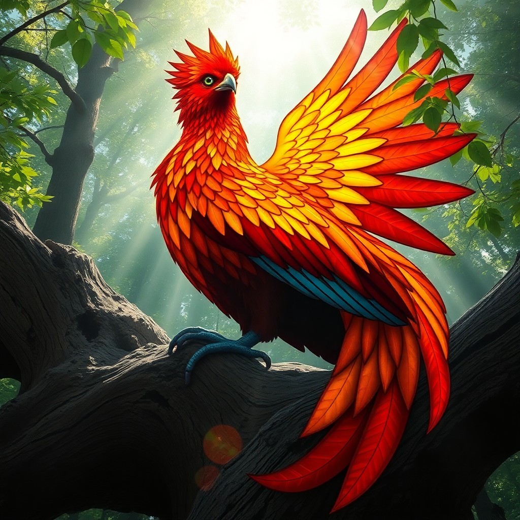 AI generated art for prompt: Visualize an enchanting digital art portrait of a legendary phoenix, emanating brilliant shades of g