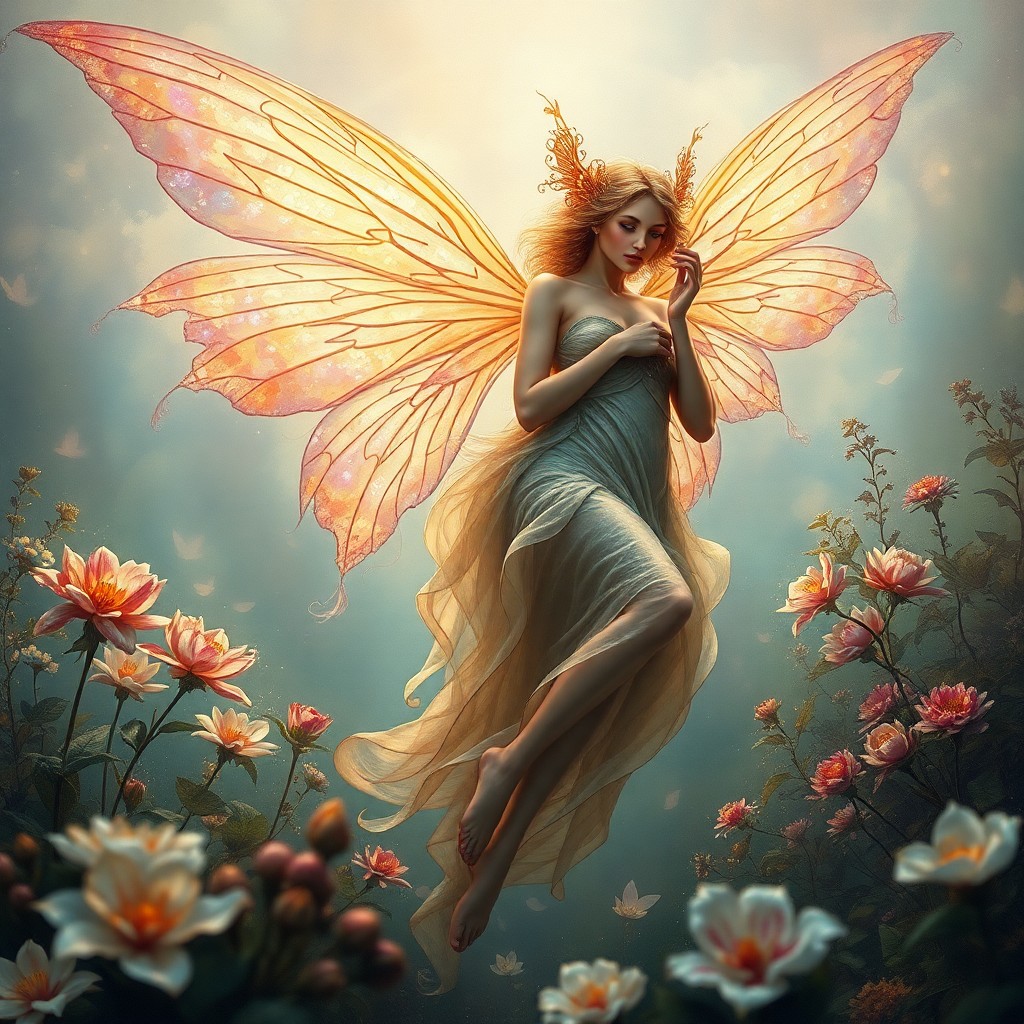 AI generated art for prompt: Imagine an alluring portrait depicting a magical fae creature in an ethereal style reminiscent of Pr