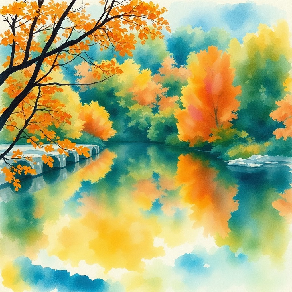 AI generated art for prompt: Envision an idyllic watercolor tableau reminiscent of Monet's dreamlike landscapes, capturing a sere