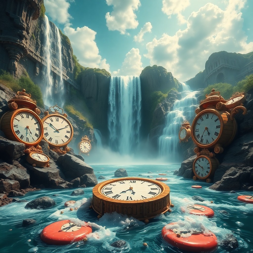 AI generated art for prompt: An enchanting digital artwork captures a surreal landscape with a majestic waterfall cascading into 