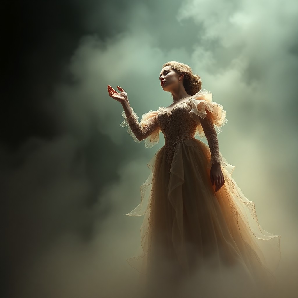 AI generated art for prompt: A captivating digital artwork portrays an ethereal female figure - an opera singer from the Baroque 