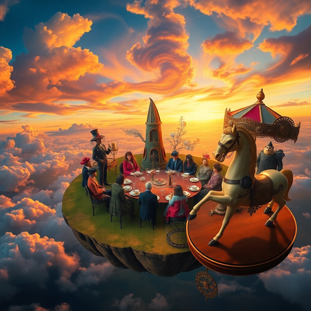 AI generated art for prompt: Create an image in the surreal style reminiscent of Salvador Dali's dreamscapes, featuring a whimsic