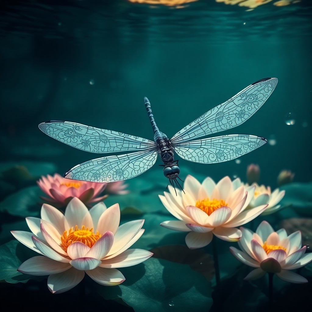 AI generated art for prompt: A mystical dragonfly, exquisitely crafted with influences from both ancient Chinese ceramics and Art