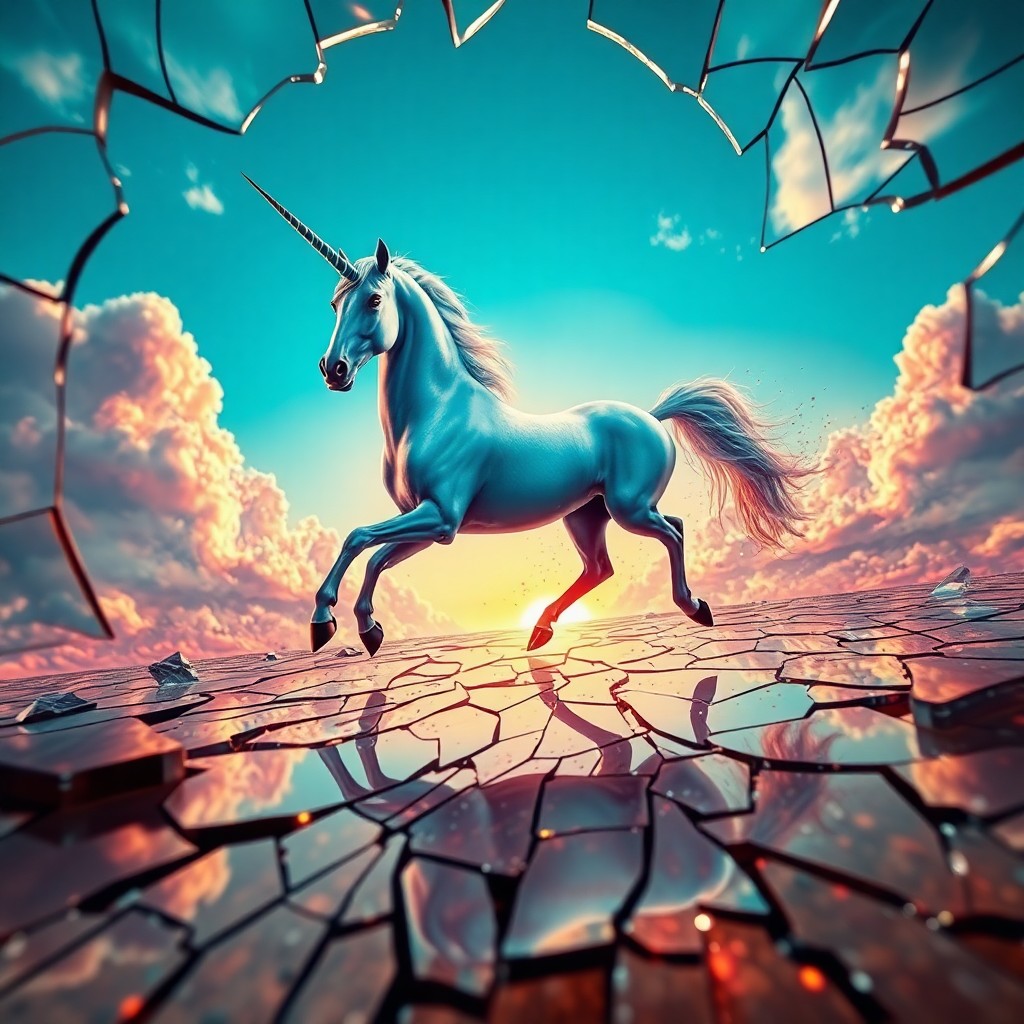 AI generated art for prompt: In this captivating digital artwork, a majestic unicorn gracefully gallops across an intricately sha