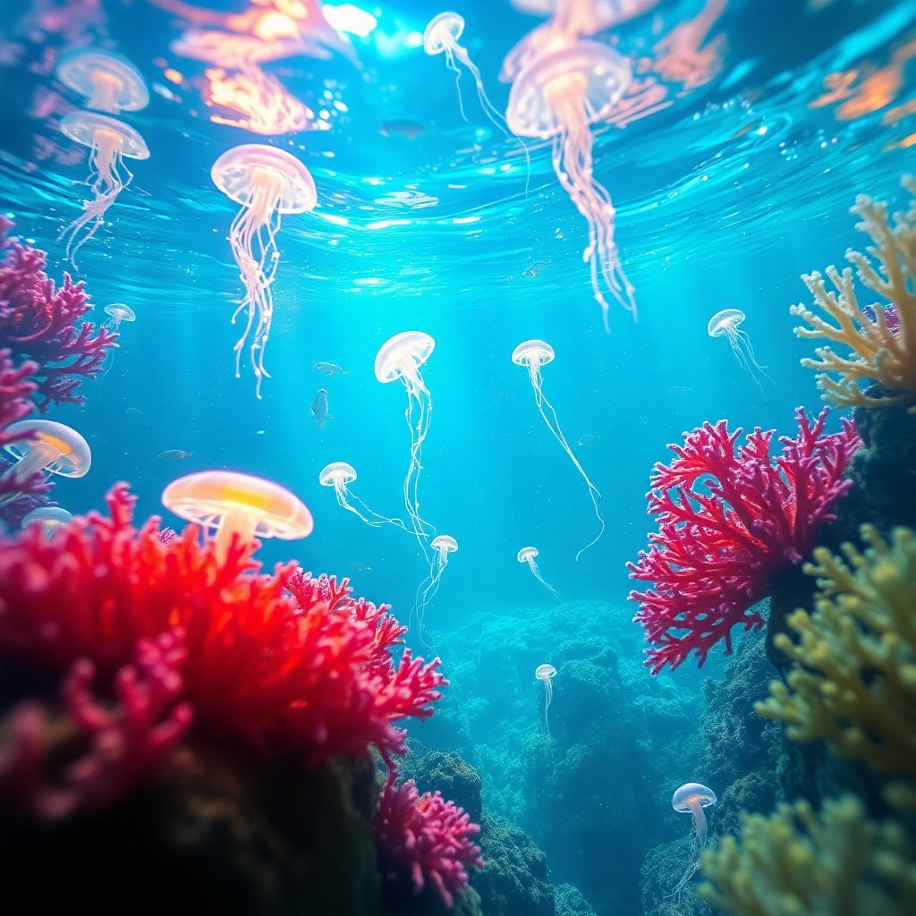 AI generated art for prompt: A captivating digital artwork portrays an enchanting underwater vista from the vantage point of a di