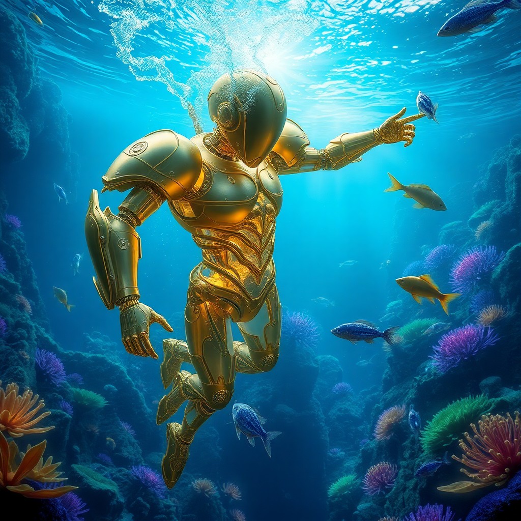 AI generated art for prompt: Visualize an enchanting underwater metropolis reminiscent of a fantastical realm, where vibrant blue