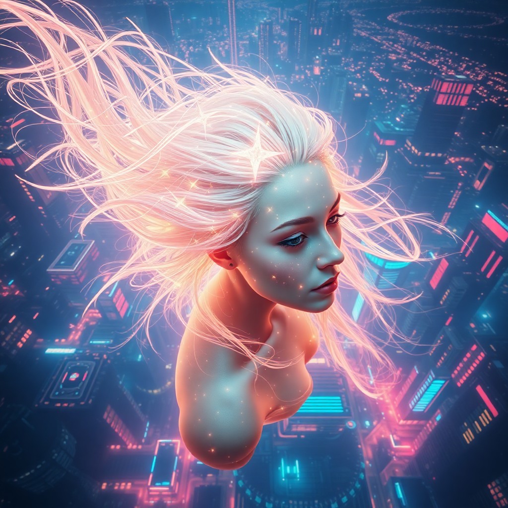 AI generated art for prompt: Envision an arresting digital art depiction of an otherworldly entity with luminescent skin and flow