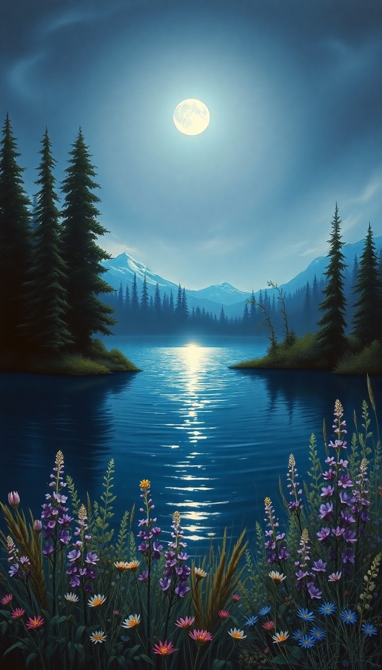 AI generated art for prompt: An enchanting oil painting captures the serene beauty of a moonlit lake, reminiscent of Ivan Shishki