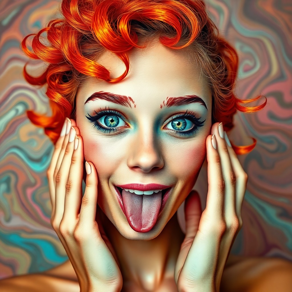 AI generated art for prompt: An alluring young woman with captivating aqua eyes is portrayed in a surrealistic style reminiscent 