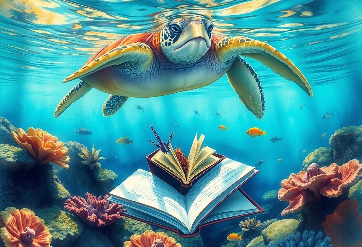 AI generated art for prompt: Envision an enchanting underwater watercolor scene viewed from a sea turtle's perspective, showcasin