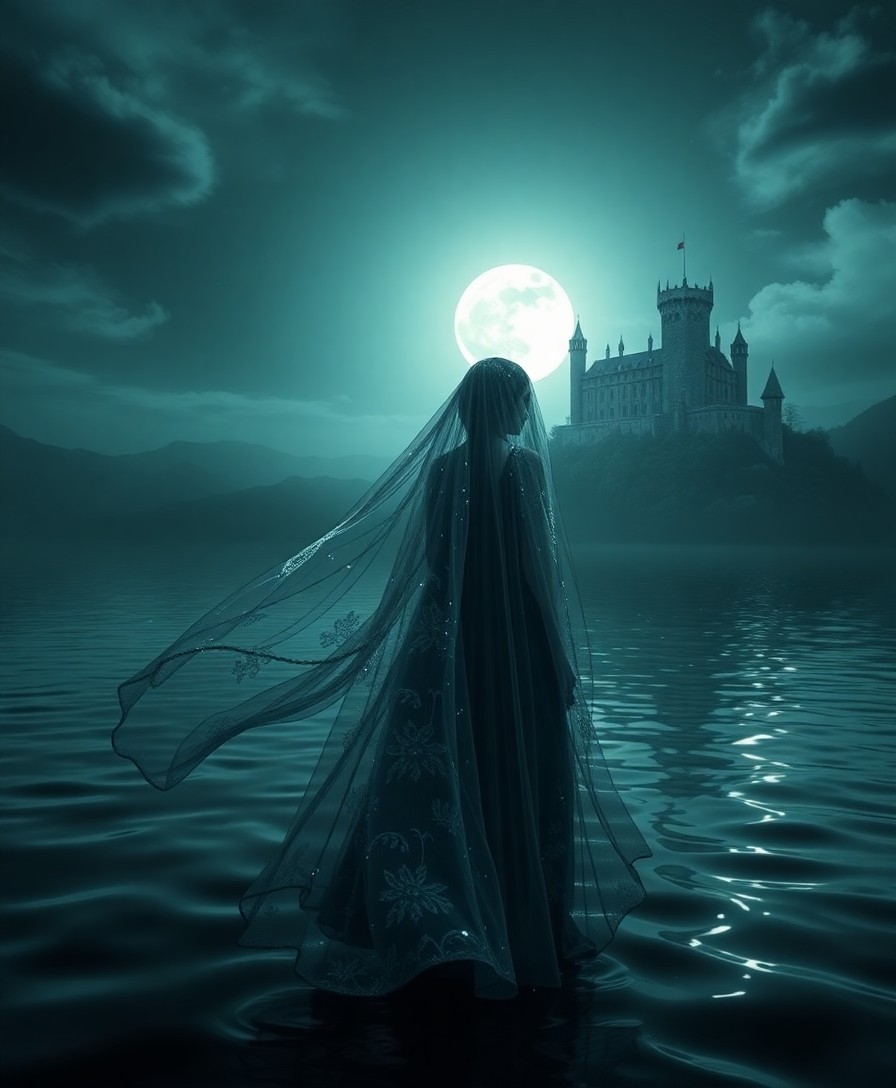 AI generated art for prompt: A mesmerizing digital artwork captures a tranquil moonlit lake, with captivating waves reflecting lu