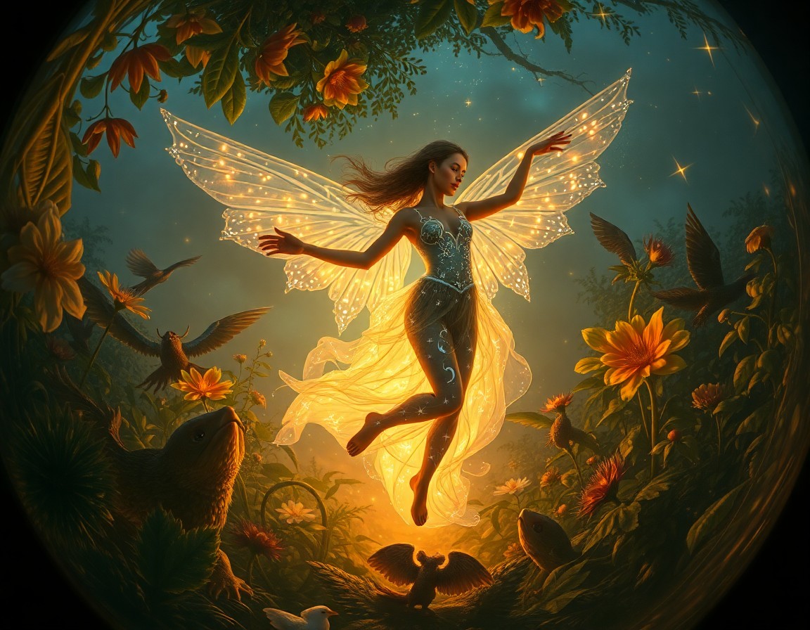 AI generated art for prompt: A captivating scene reminiscent of Renaissance frescoes showcases a celestial nymph gracefully danci