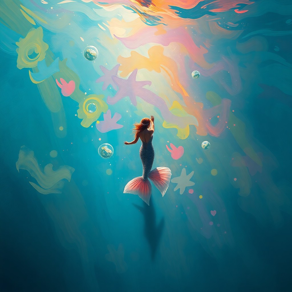 AI generated art for prompt: Envision an underwater dreamscape inspired by the fluid, impressionistic brushstrokes reminiscent of