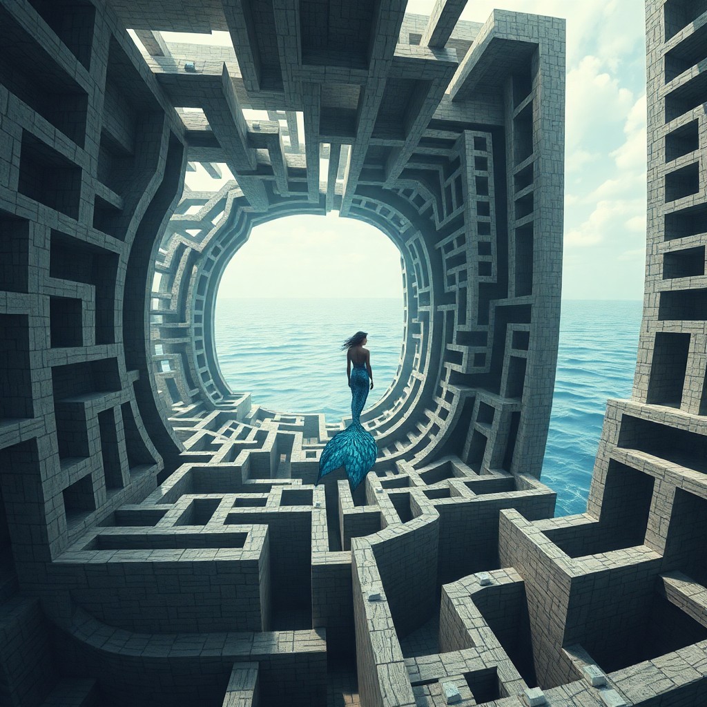 AI generated art for prompt: Craft an image showcasing impossible architecture reminiscent of Escher's enigmatic designs, featuri