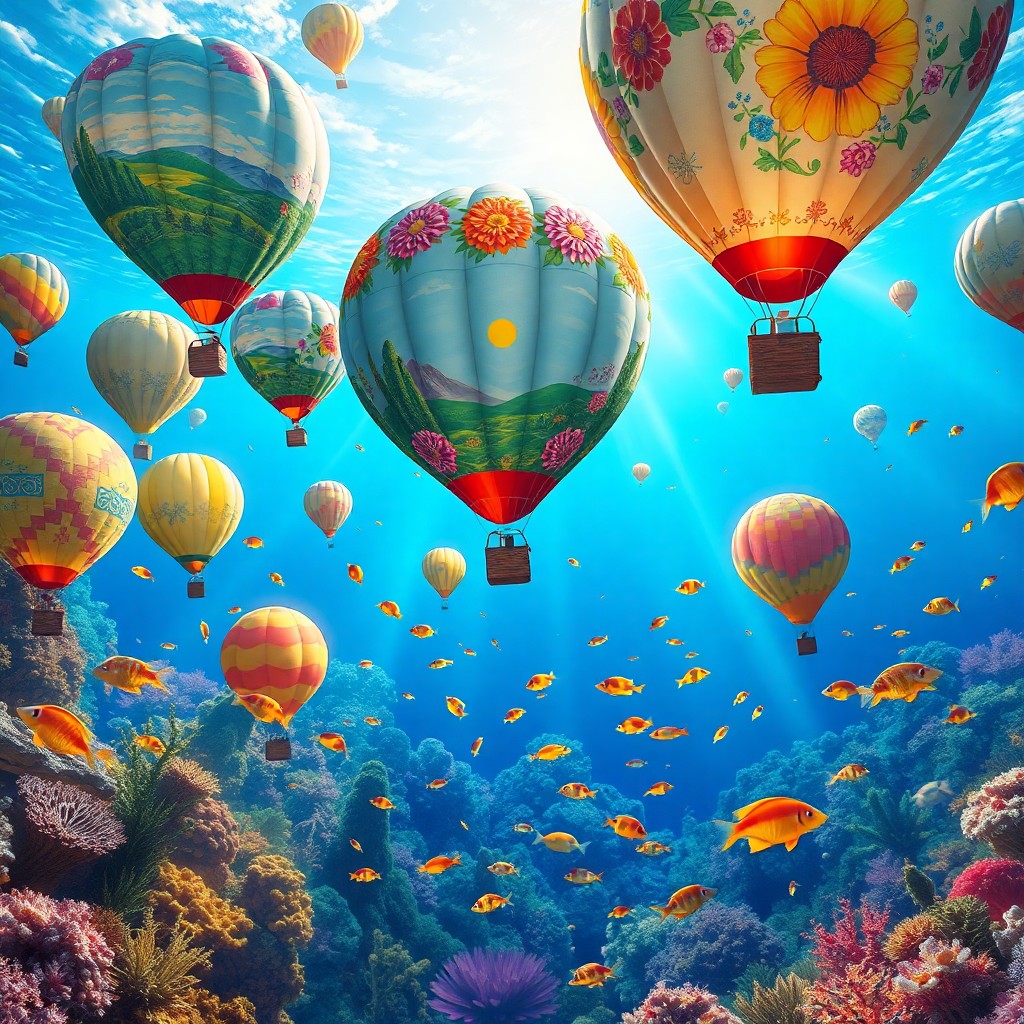 AI generated art for prompt: Craft an image depicting a whimsical dreamscape where a vibrant hot air balloon festival intertwines