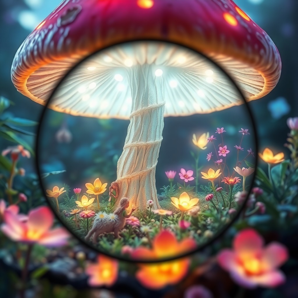 AI generated art for prompt: Craft an enchanting digital artwork depicting a whimsical fairy garden nestled beneath an illuminate