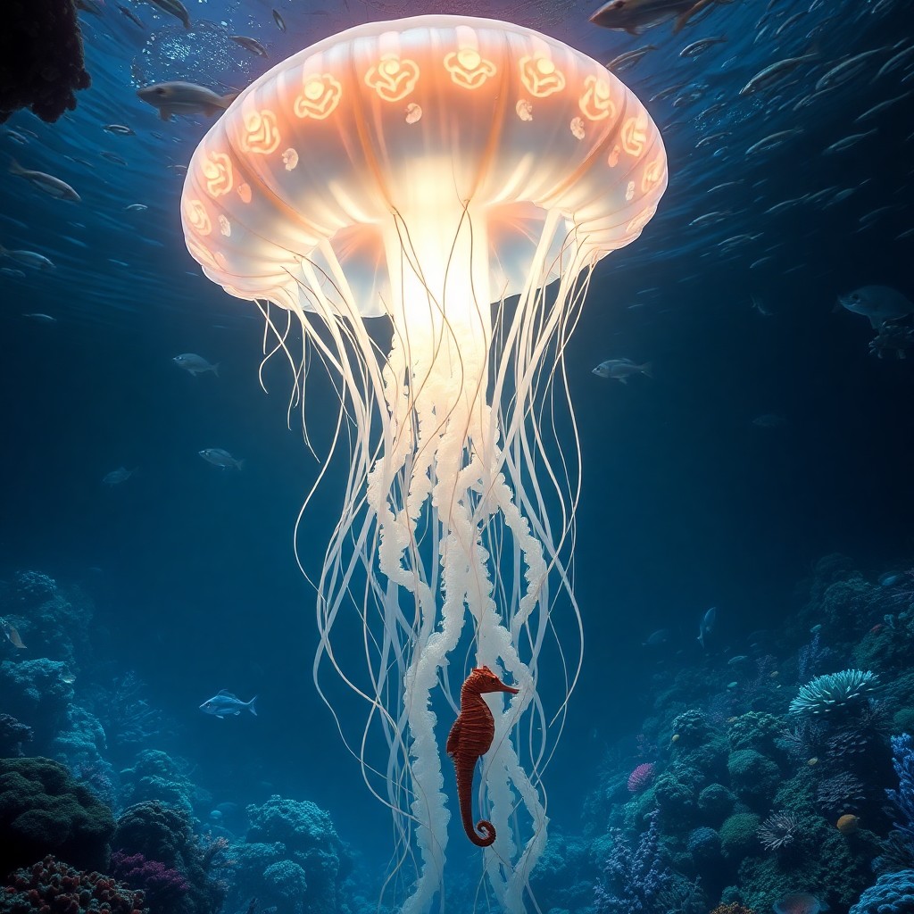 AI generated art for prompt: A mesmerizing digital artwork captures an enigmatic underwater environment reminiscent of James Came