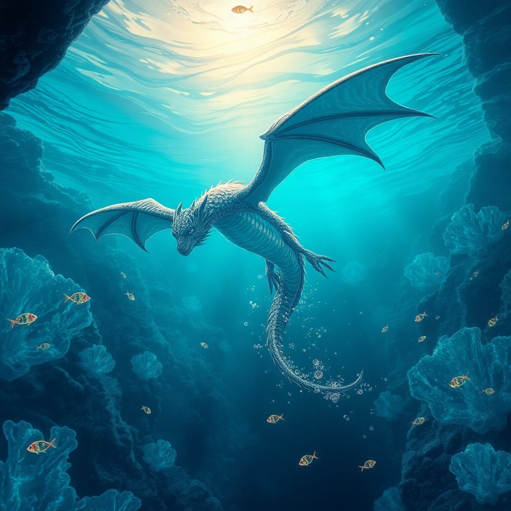 AI generated art for prompt: Craft an exhilarating digital art scene depicting a majestic dragon soaring through layers of transl