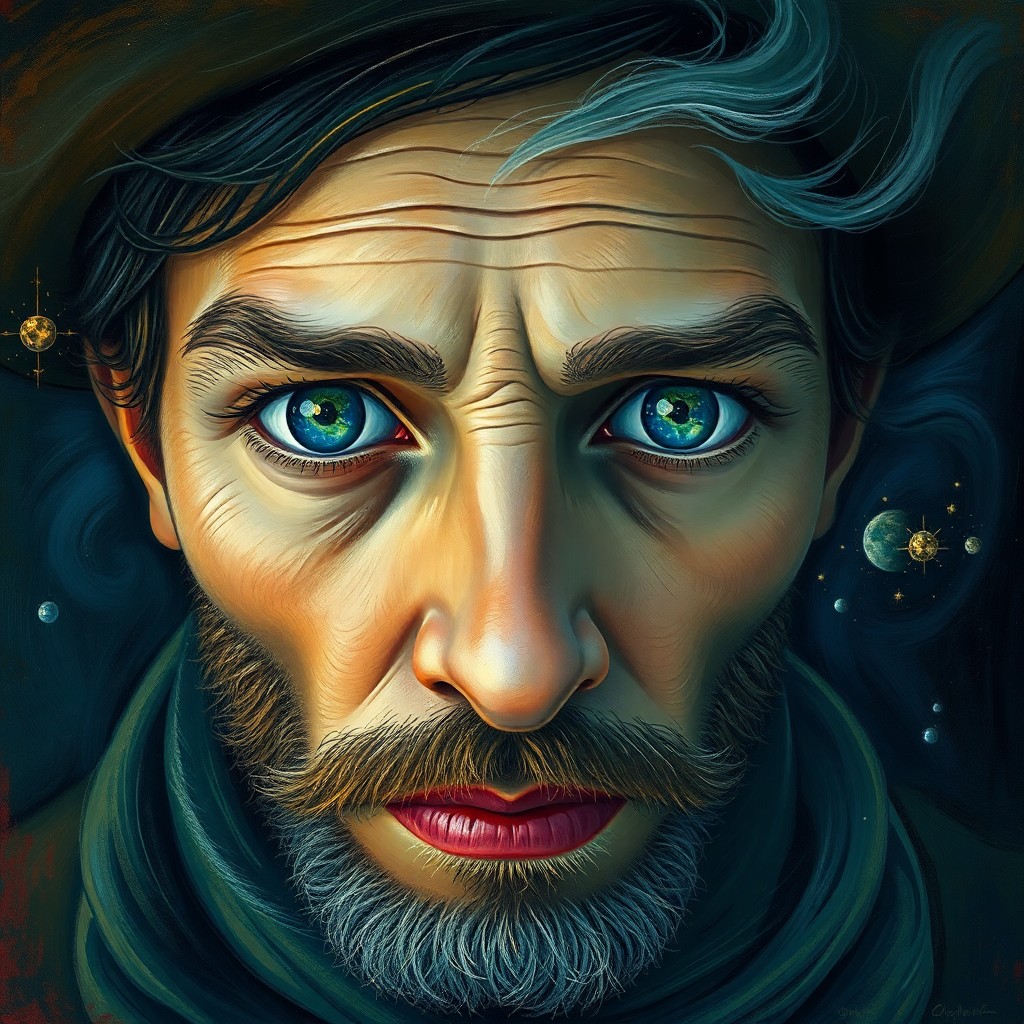 AI generated art for prompt: Craft an evocative portrait that embodies the dynamic brushwork reminiscent of van Gogh's iconic sty