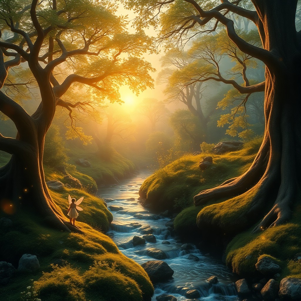 AI generated art for prompt: A captivating hyperrealistic digital artwork captures the enchanting essence of twilight in a serene