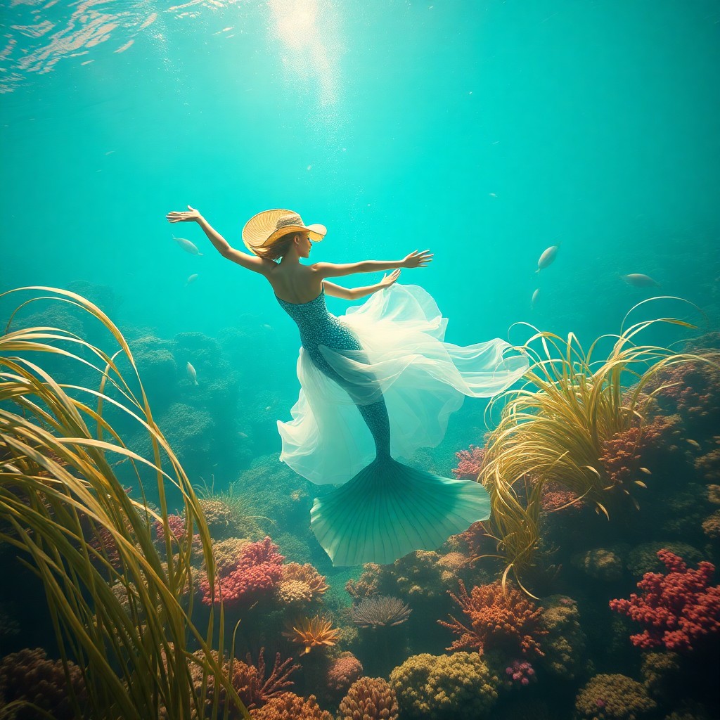 AI generated art for prompt: An enchanting underwater ballet unfolds in a vibrant coral reef setting, where graceful sea creature