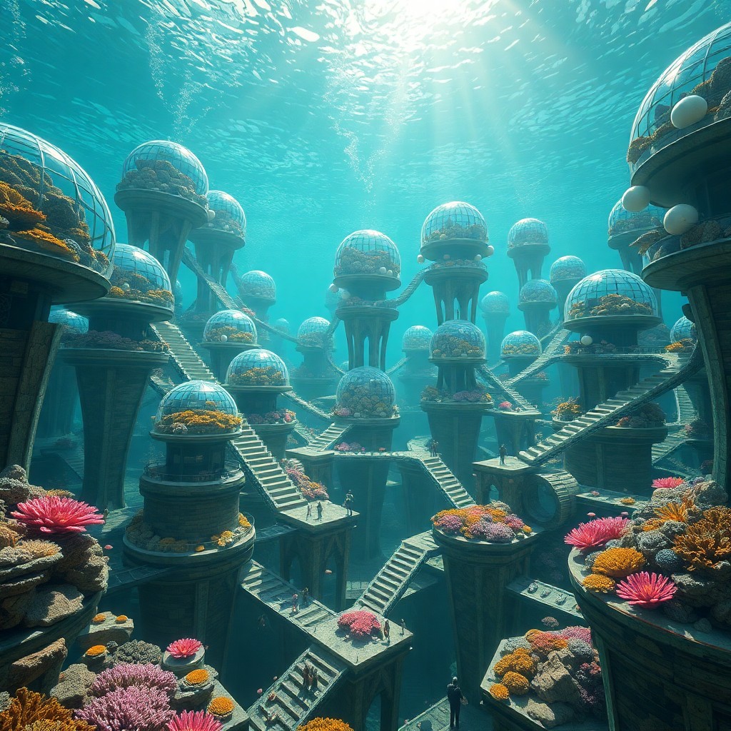 AI generated art for prompt: A mesmerizing digital art depiction of an underwater metropolis, where the surreal and dreamlike qua