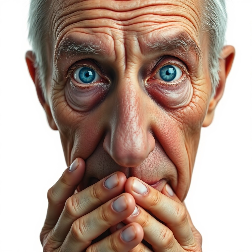 AI generated art for prompt: A hyperrealistic portrait captures an elderly man with deep wrinkles and vibrant blue eyes, reminisc
