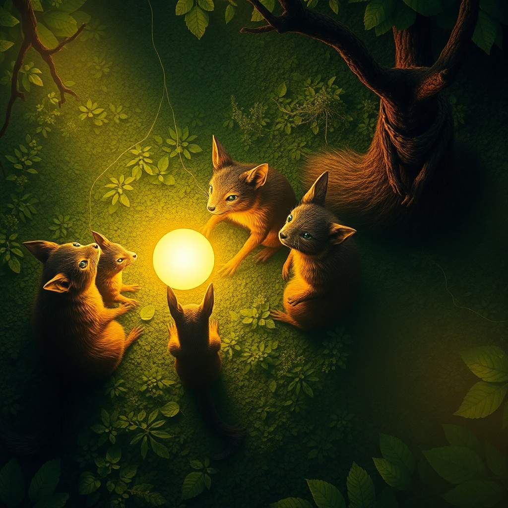 AI generated art for prompt: Visualize an image reminiscent of intricate surreal landscapes, depicting a verdant forest floor bat