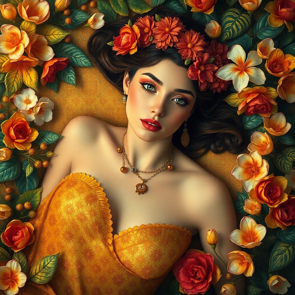 AI generated art for prompt: Craft an enchanting portrait in the distinctive style reminiscent of Gustav Klimt's work, featuring 