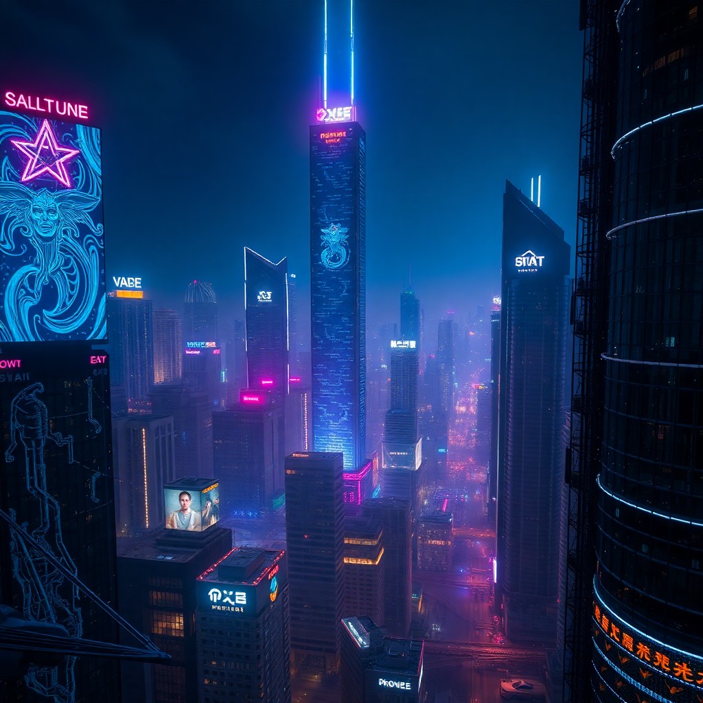 AI generated art for prompt: A nocturnal cyberpunk cityscape, reminiscent of Blade Runner's futuristic urban landscape, is captur