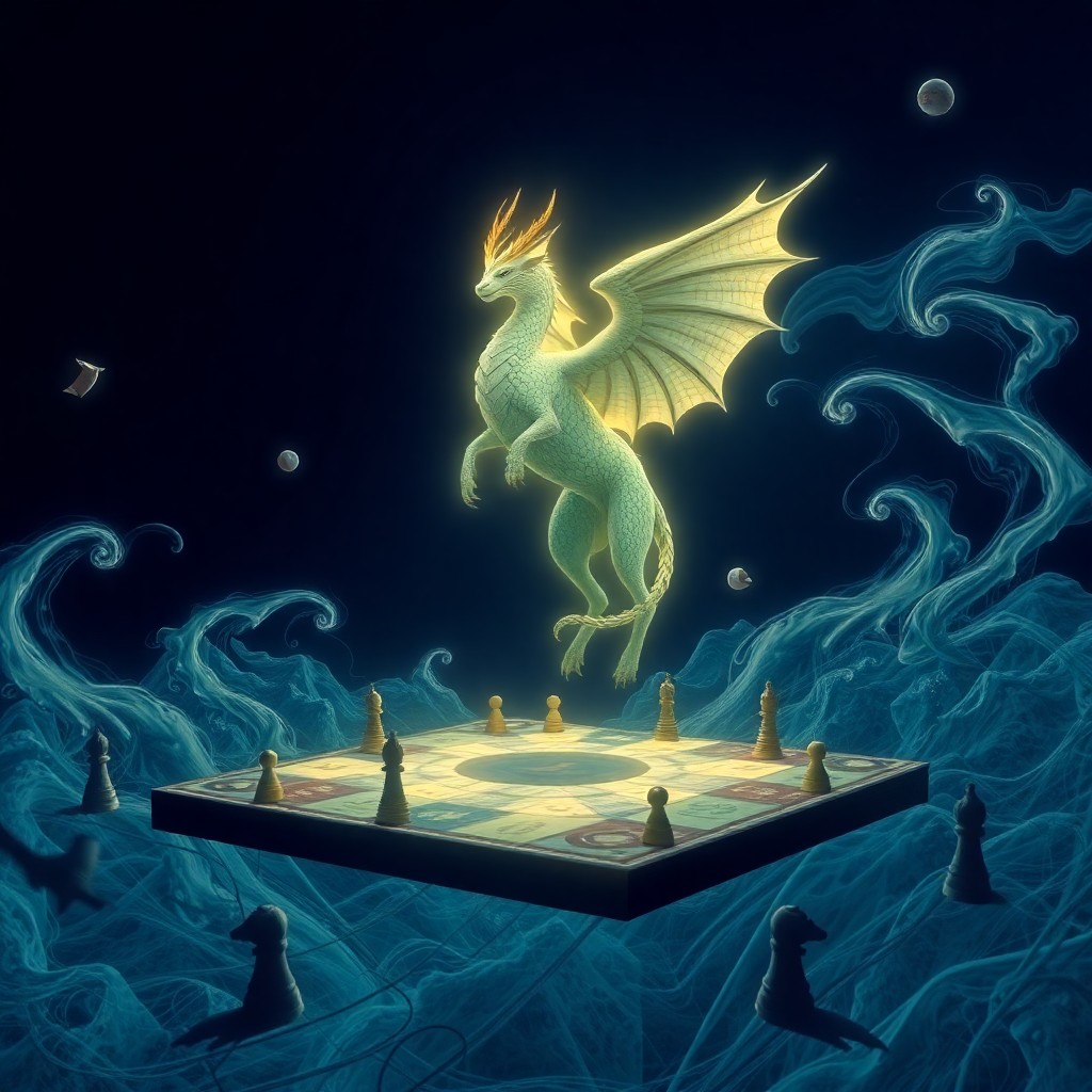 AI generated art for prompt: A mesmerizing digital artwork captures an otherworldly scene where a regal mythical creature stands 