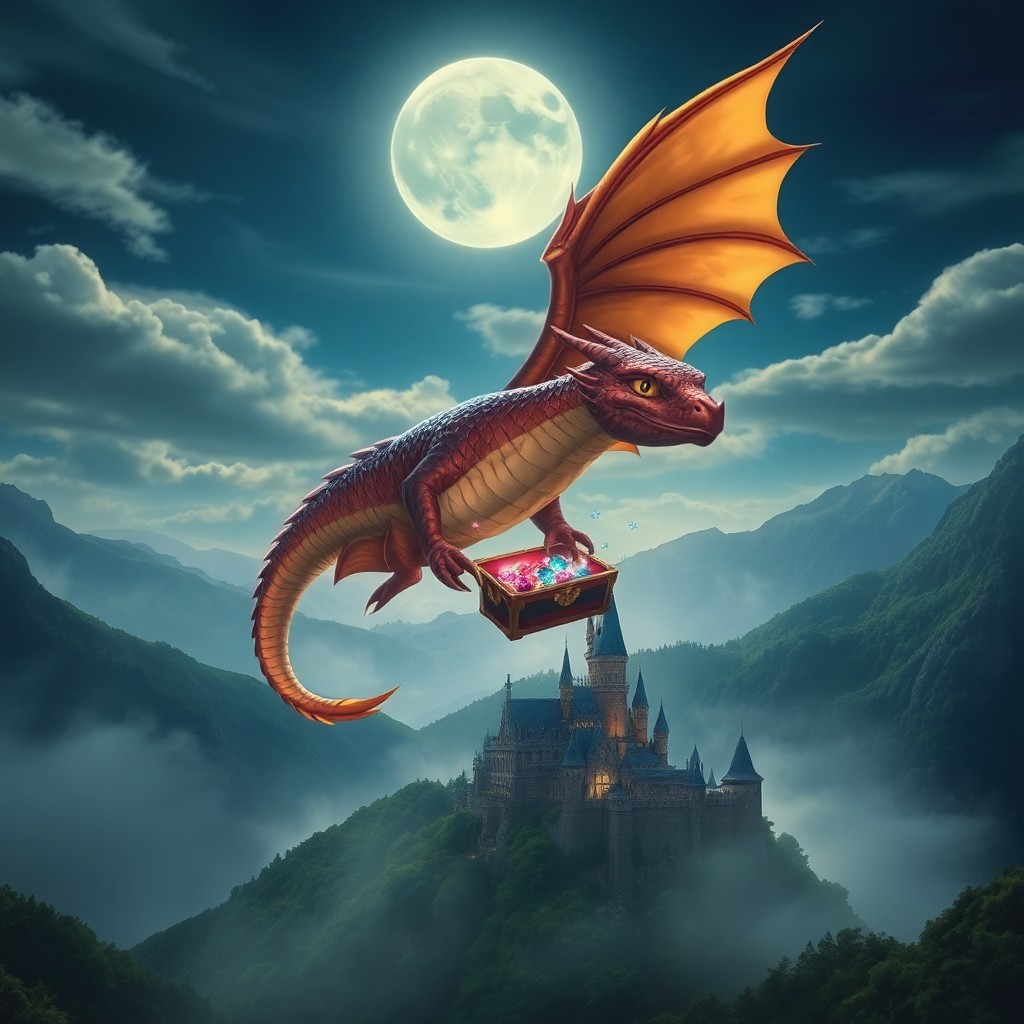 AI generated art for prompt: Imagine a captivating scene reminiscent of classic Disney animation, where a mythical dragon with sh