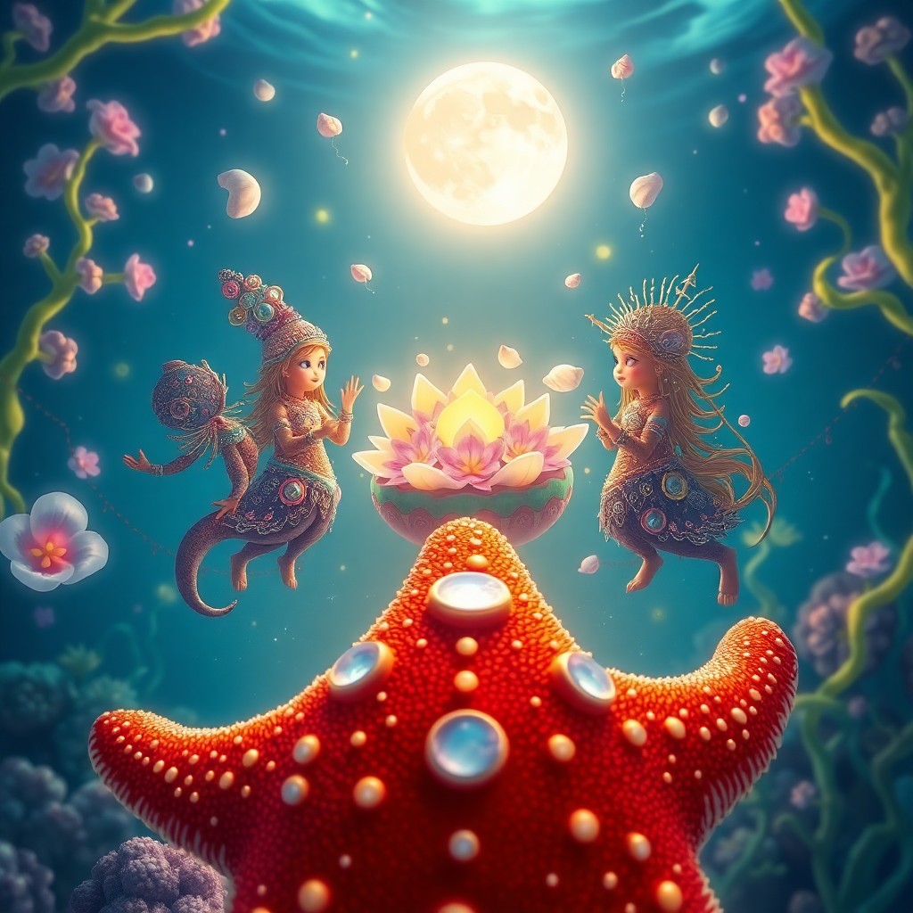 AI generated art for prompt: A whimsical digital artwork capturing an enchanting underwater scene from the viewpoint of a diminut